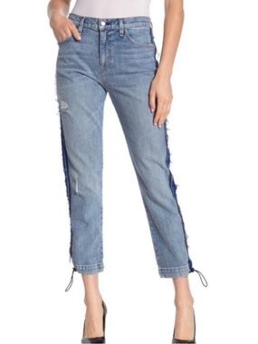 HUDSON Jessy Straight Leg Raw Tuxedo Stripe Jeans